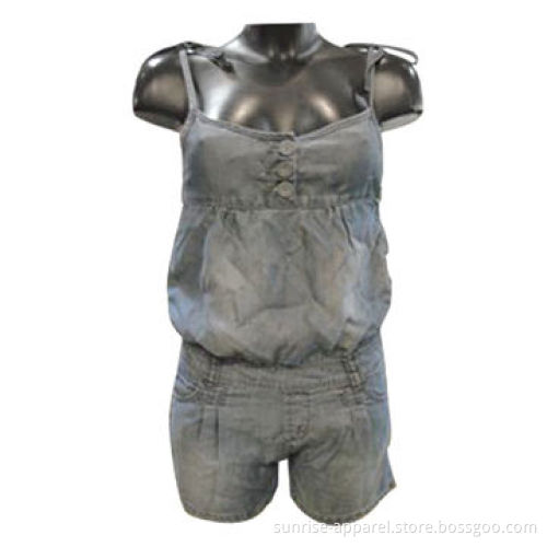 Ladies' Denim Play Suit with Button at Front